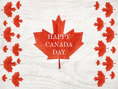 Kanada Bayrağı. Güzel tebrik kartı. Yakın çekim, yukarıdan görüş. Ulusal tatil konsepti. Ailen, akrabaların, arkadaşların ve meslektaşların için tebrikler.