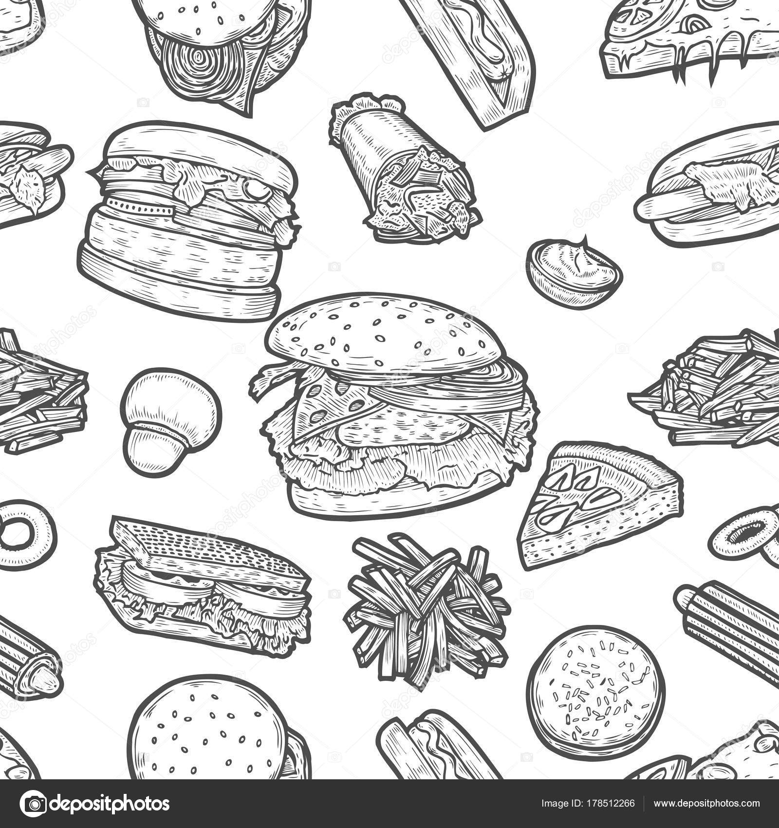 Vetores de Rápido Comida Padrão Com O Taco Mão Desenhar Ilustrações Retrô e  mais imagens de Almoço - iStock