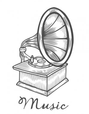 elle çizilmiş gramofon