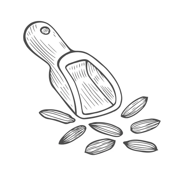 Metallic scoop and seeds — Stock Vector