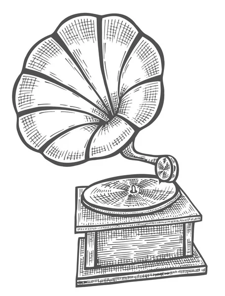 Handgezeichnetes Grammophon, Skizze — Stockvektor