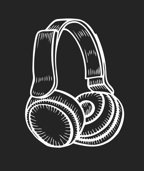 Ακουστικά Χέρι Χαρακτική Εκλεκτής Ποιότητας Διάνυσμα Απομονωμένη Μαύρο Φόντο Κομψή — Διανυσματικό Αρχείο