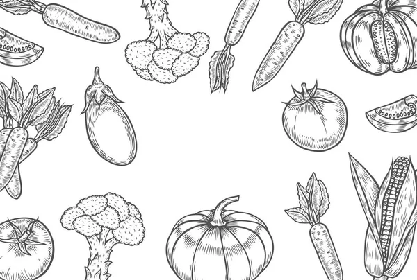 Овощи Рама Вид Сверху Шаблон Дизайна Меню Фермеров Плакат Органическими — стоковый вектор