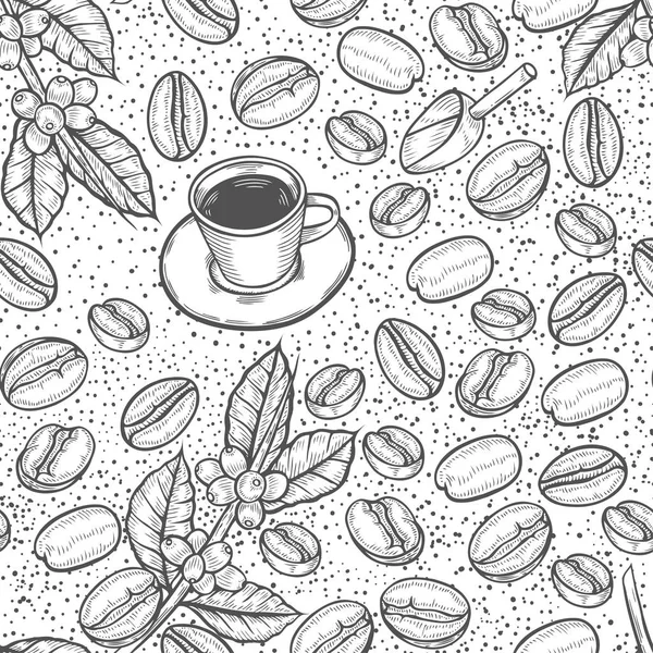 シームレス パターンのコーヒー豆 ベクトル ビンテージ ポスター メニュー バナー イラストを彫刻黒 — ストックベクタ