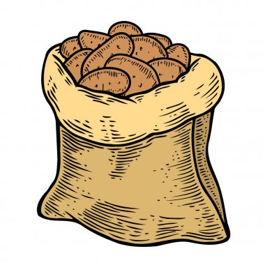 Çuvala olgun patates tam