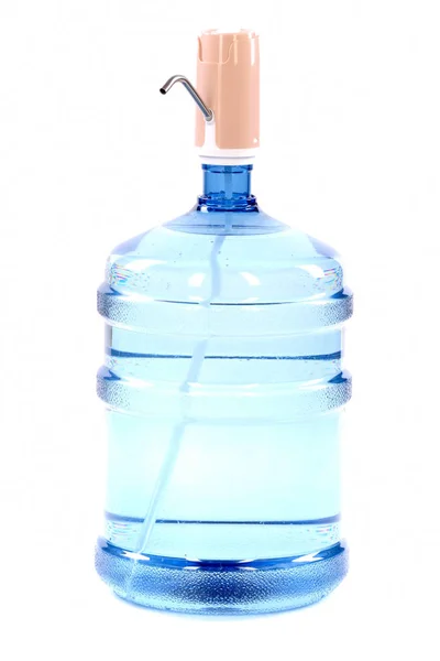 Ένα Μεγάλο Μπουκάλι Καθαρό Νερό Σιφόνι Ζαχαροκάλαμο Λευκό Φόντο Εικόνα Αρχείου