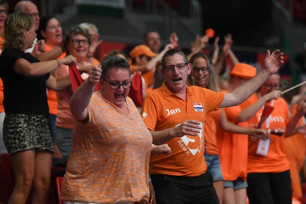 Budapest Hungary August 2019 Dutch Supporters Celebrate Netherlads Blue Romania Royalty Free Stock Images