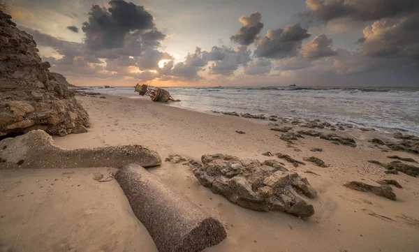 Solnedgång Vid Medelhavet Israel Stranden Ashkelon — Stockfoto