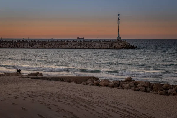 Medelhavet Solnedgång Israel Mellanöstern Ashkelons Kust — Stockfoto