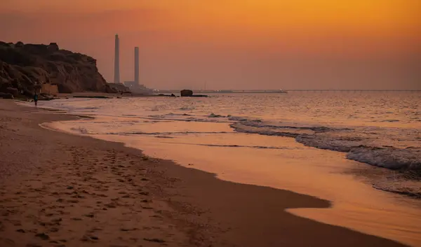 Medelhavet Solnedgång Israel Mellanöstern Ashkelons Kust — Stockfoto