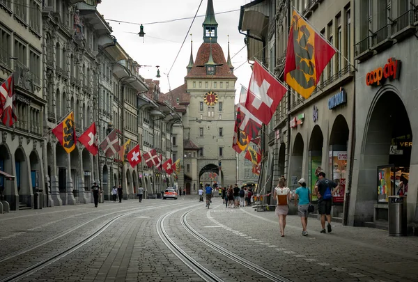 Bern Svájc 2019 Július Utcai Kilátás Kramgasse Szökőkúttal Óratoronnyal Bern — Stock Fotó