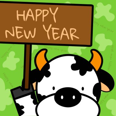 Hayvan Card.Cow bir mesaj ahşap tahta şirin arka planda tutan