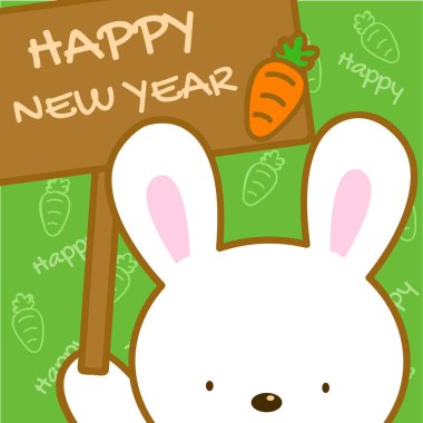 Hayvan Card.Rabbit bir mesaj ahşap tahta şirin arka planda tutan