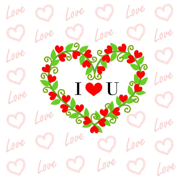 Valentine Karty Miłości Wieniec Serca Słodki Tło Kocham Ciebie Wiadomość — Wektor stockowy