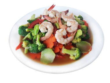 Brokoli ve havuç Fired istiridye soslu karides baharat ile