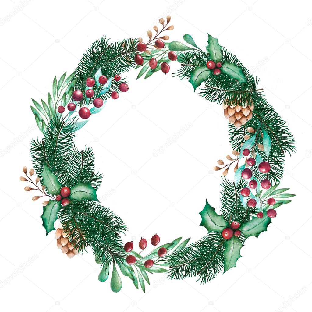 Cristmas and New Year Wreath on the White Background