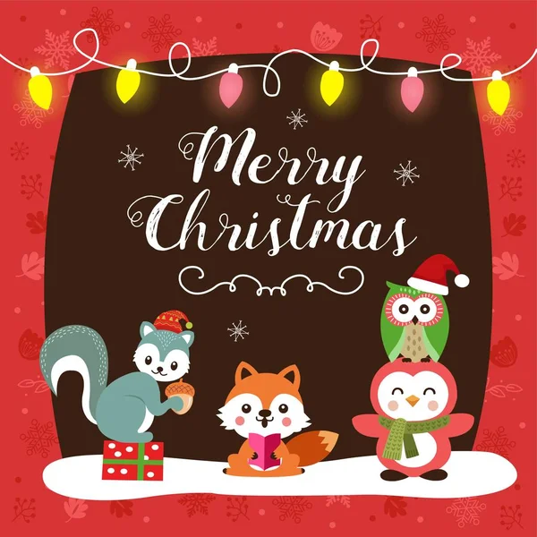 Christmas card with cute cartoon animals — Stock Vector