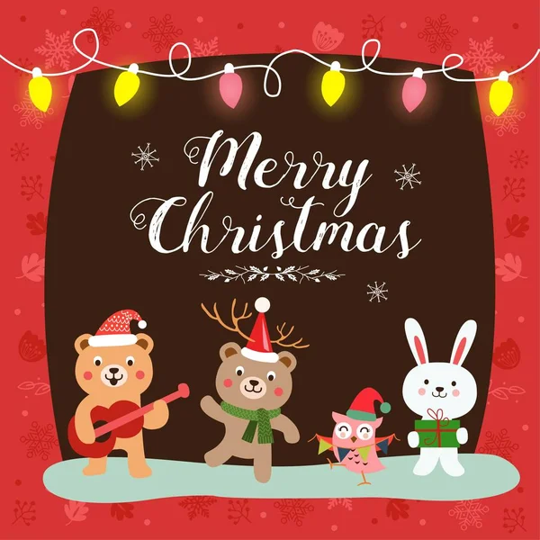 Cartão de Natal com animais bonitos dos desenhos animados —  Vetores de Stock