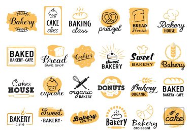 Fırın Logotype ayarlayın. Fırın vintage tasarım öğeleri, logolar, rozetler, etiketleri, simgeler ve nesneleri