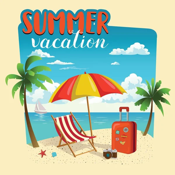 Summer vacation template poster, party, fun, travel, background, design. Vector illustration. — Stock Vector