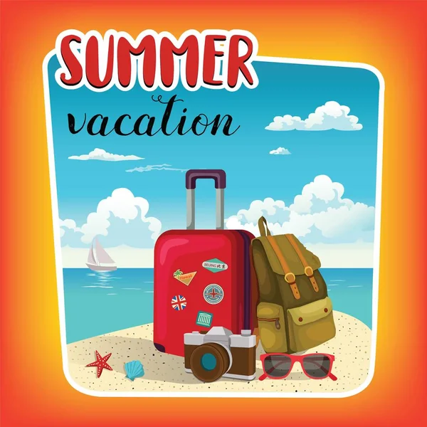 Summer vacation template poster, party, fun, travel, background, design. Vector illustration. — Stock Vector