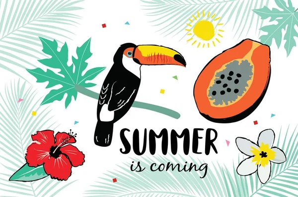 Sommer handgezeichnete Illustrationen und Elemente für Sommerurlaub, Reise, Strandurlaub, T-Shirt. — Stockvektor