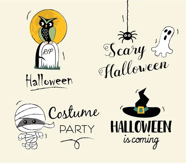 Feliz Halloween dibujado a mano ilustraciones y elementos. Elementos de diseño de Halloween, logotipos, insignias, etiquetas, iconos y objetos. — Archivo Imágenes Vectoriales