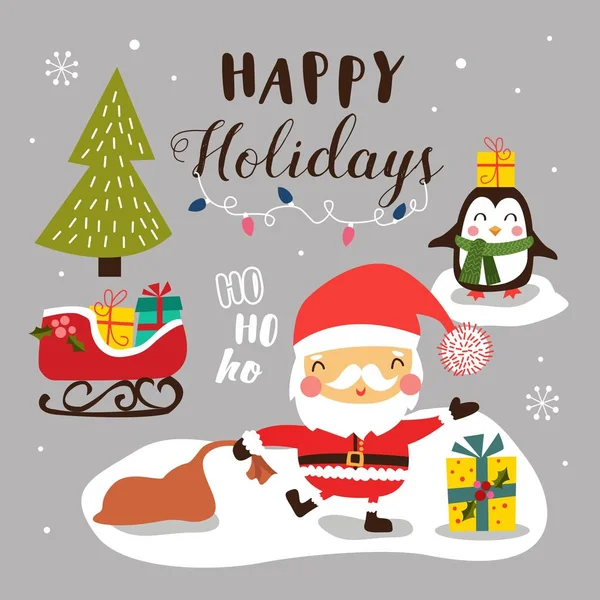 Merry Christmas background with cute cartoon santa claus. — Stock Vector