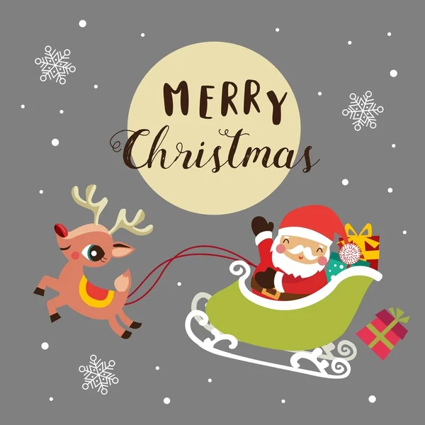 Kerstmis achtergrond met schattige cartoon santa claus en rendieren. — Stockvector