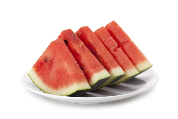 Watermeloen op witte plaat — Stockfoto