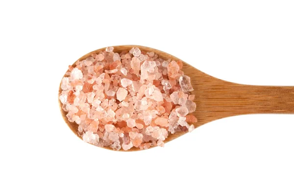 Pink Himalayan salt in wooden bowl — Stock Photo, Image