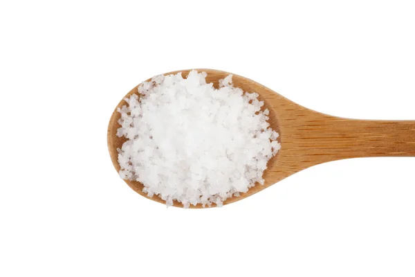 Sea salt in wooden spoon — Stock Photo, Image