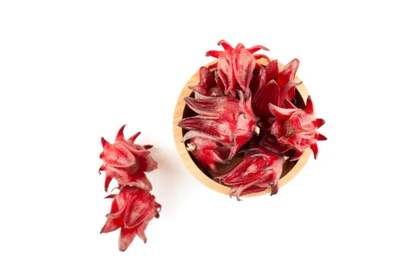 Roselle merah mangkuk kayu — Stok Foto