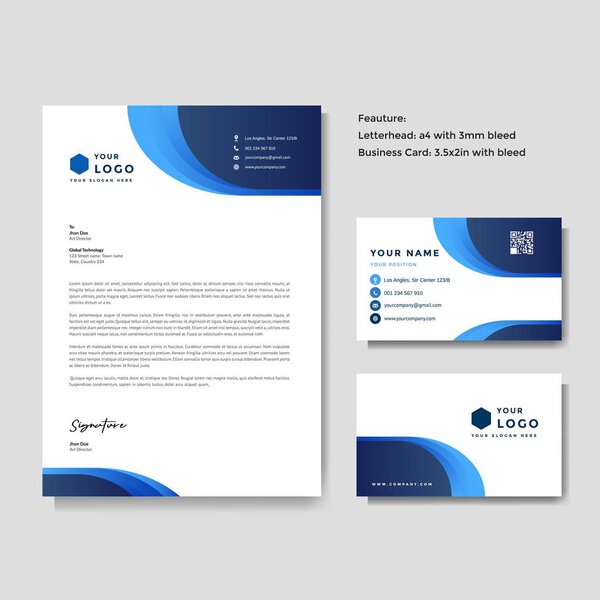 Professional creative letterhead and business card vector template