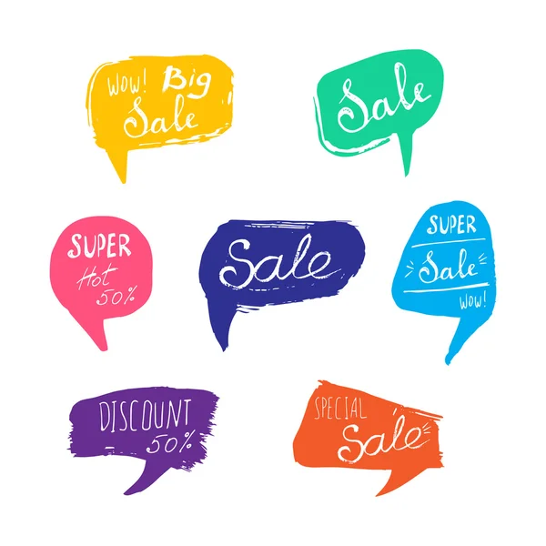Discount card set of Sale. Hand drawn collection of labels and logos. Vector set of comic speech bubbles — Stock Vector