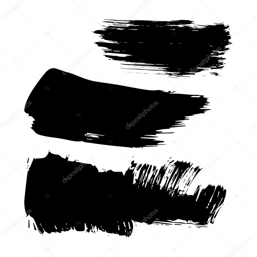 Set of ink brush stroke vector stains. Grunge Paint stripe. Distressed banner . Black isolated paintbrush collection .
