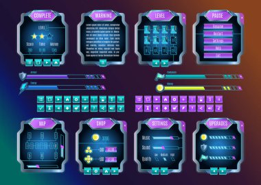 Game UI Space Graphical User Interface Set. Vector clipart