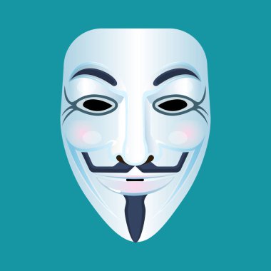 Guy Fawkes maskesinden tasvir mavi izole stilize.