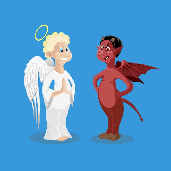 Personajes religiosos. Ángel bondadoso y diablo cruel — Vector de stock