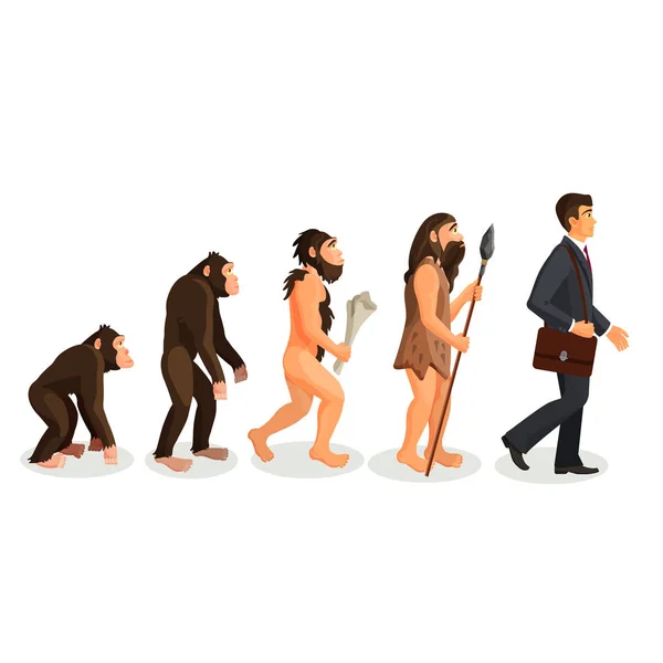 Da scimmia a uomo processo in piedi isolato. Evoluzione umana — Vettoriale Stock