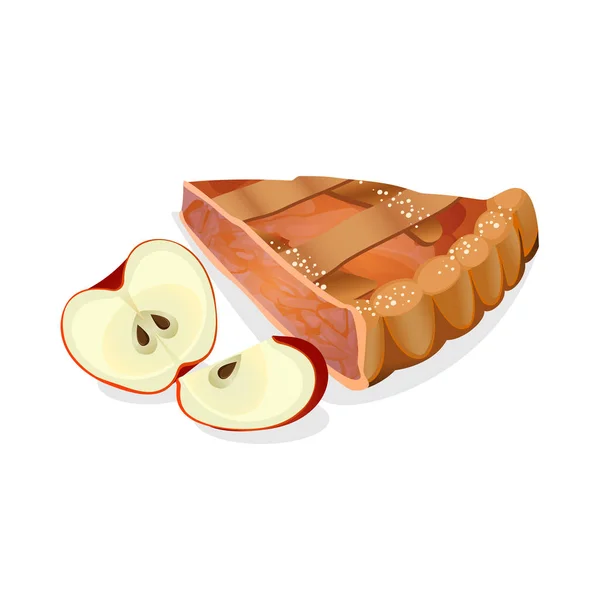 Fatia de torta de maçã com frutas maduras vermelhas frescas isoladas em branco —  Vetores de Stock