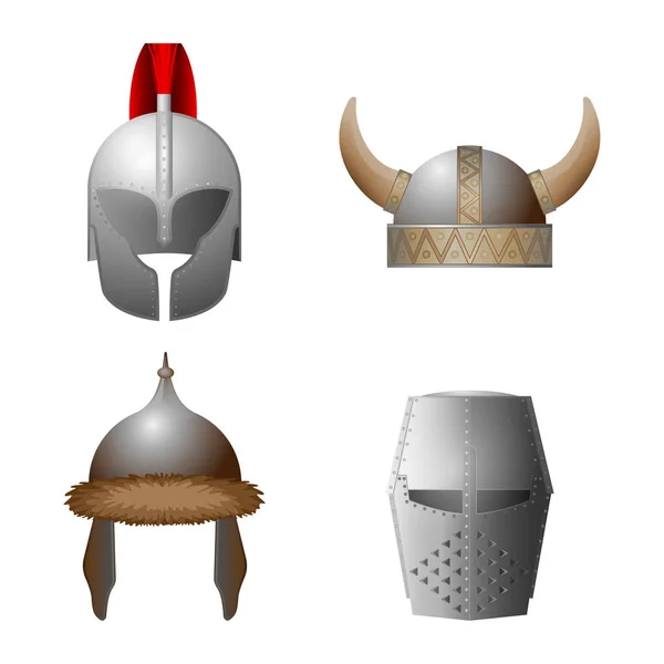 Conjunto de vikingos medievales, caballeros, cuernos, cascos de cobre — Vector de stock