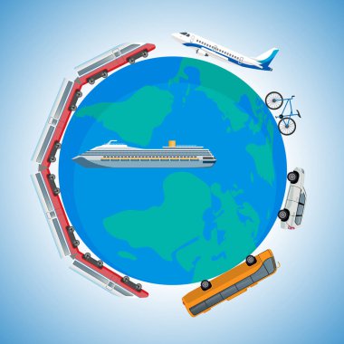 Dünya gezegen çevresinde ulaşım araçları hızlı tür çizgi film