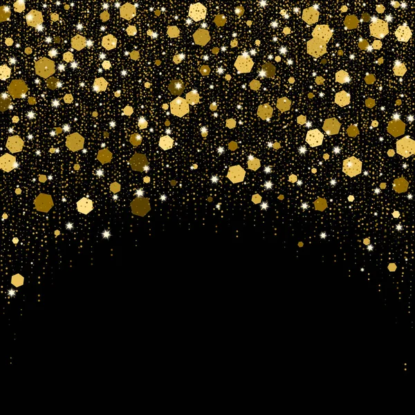 Luxurious greeting card with golden sparkles. Black shimmer background — Stock Vector