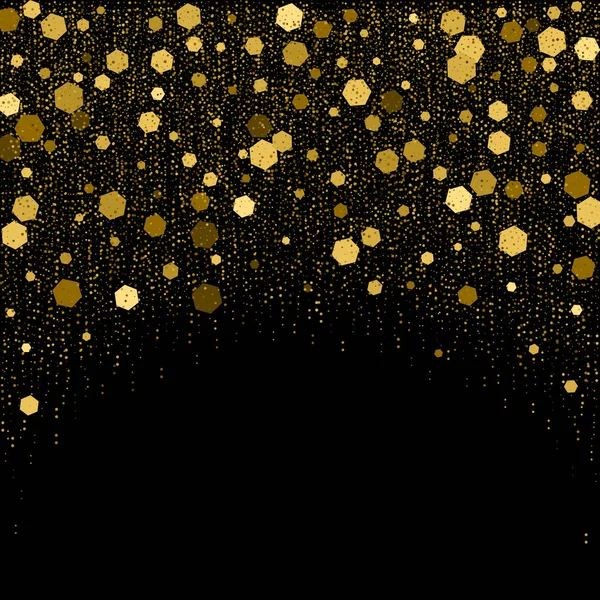 Latar belakang hitam dengan elemen partikel glitter emas dalam bentuk heksagon - Stok Vektor