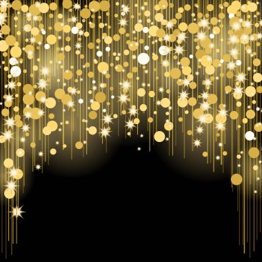 Nokta, yıldız sıçraması, parlak yuvarlak lekeler, dikey altın çizgiler bulanık,