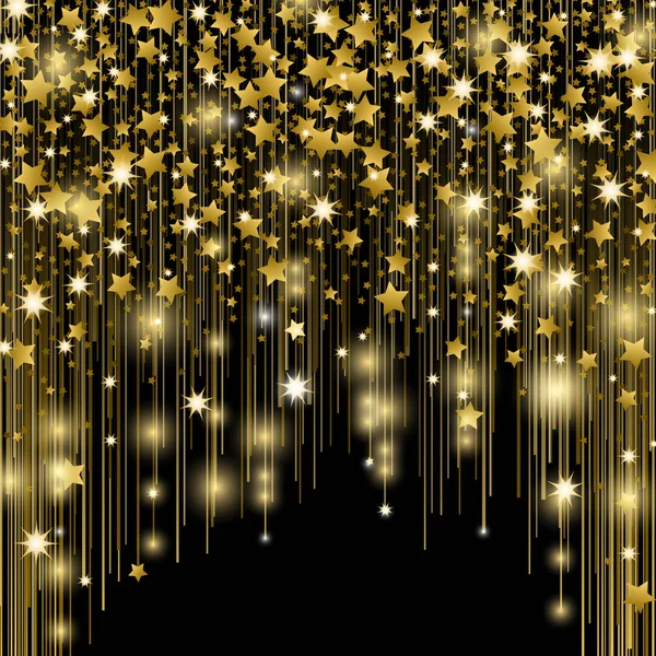 Gwiazda rozprysków, niewyraźne miejsca, pionowe linie złote, błyszczące pyłu kosmicznego — Wektor stockowy