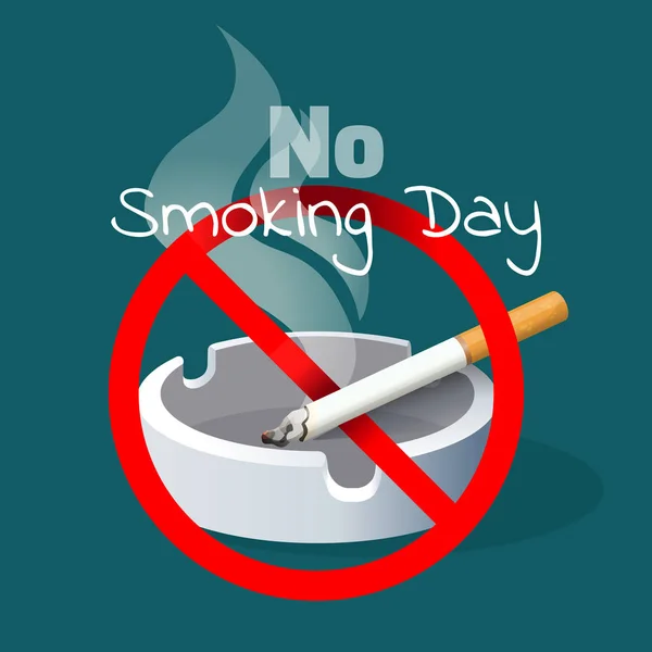 No smoking day. Ashtray and cigarette with red alert sign — Stock Vector