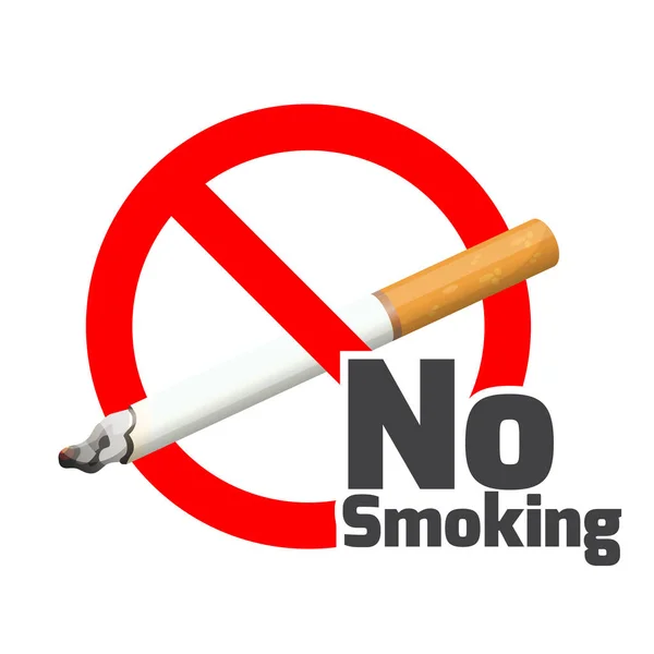 Geen teken van roken. Rode waarschuwingssymbool cross sigaret op wit. — Stockvector