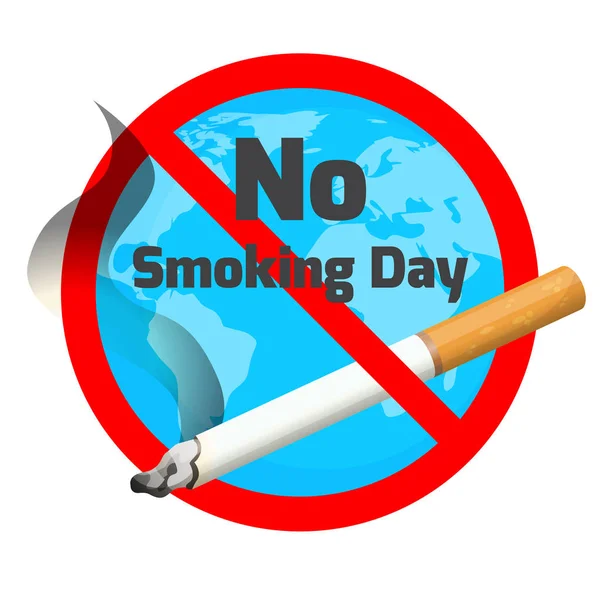День без курения. Пепельница и сигарета с красным знаком тревоги — стоковый вектор